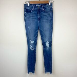 Good American Good Waist Distressed Frayed Hem High-Rise Skinny Jean